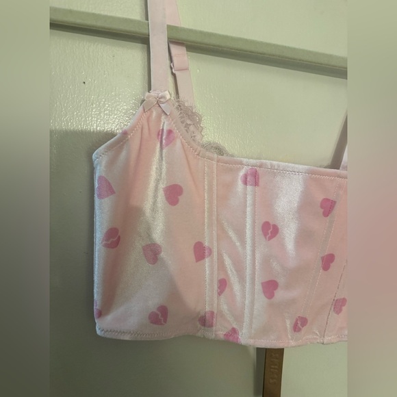 Skims Cherry Blossom Heart Breaker Velvet Lace Corset, pink, size small, NWT - Picture 4 of 10